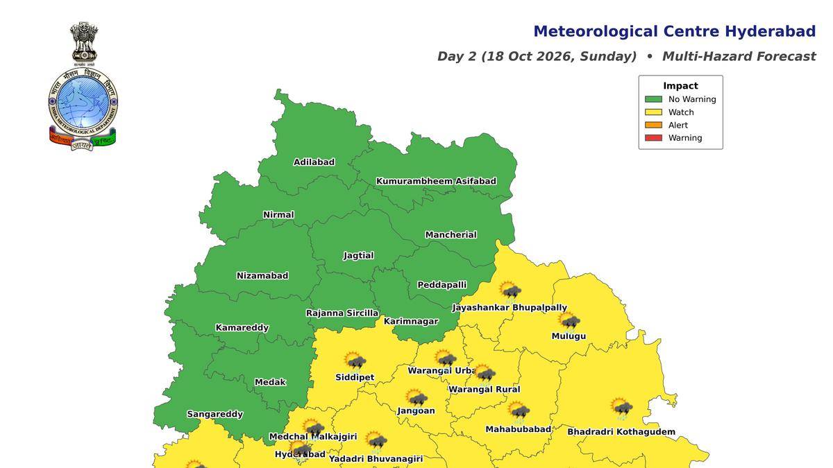 Thunderstorm forecast for 15 Telangana districts on October 18