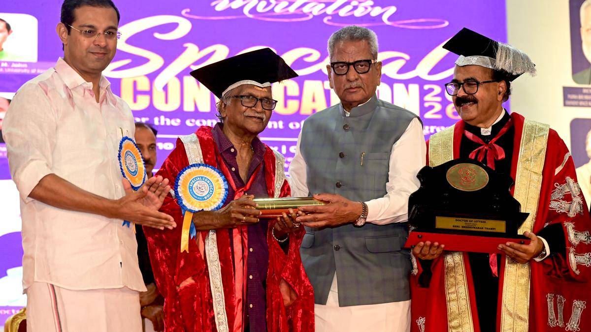 Kerala University confers honorary doctorates on K. Radhakrishnan, Sreekumaran Thampi, Madhu and P.R. Sreejesh