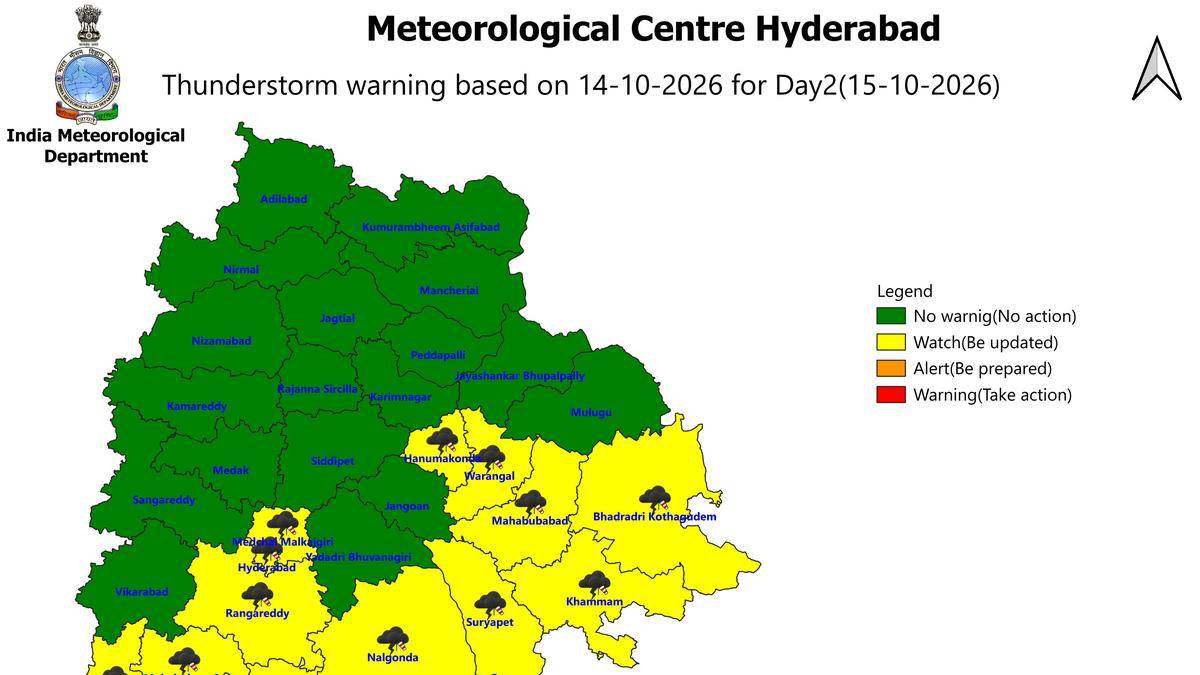 Thunderstorms forecast in 15 Telangana districts on October 15