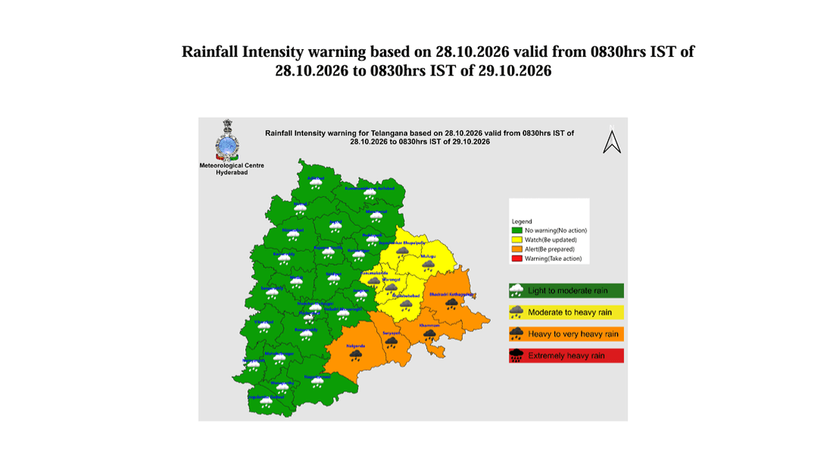 Cyclonic storm Arnab brings rain to Telangana on October 28; orange alert in four districts, yellow in four more