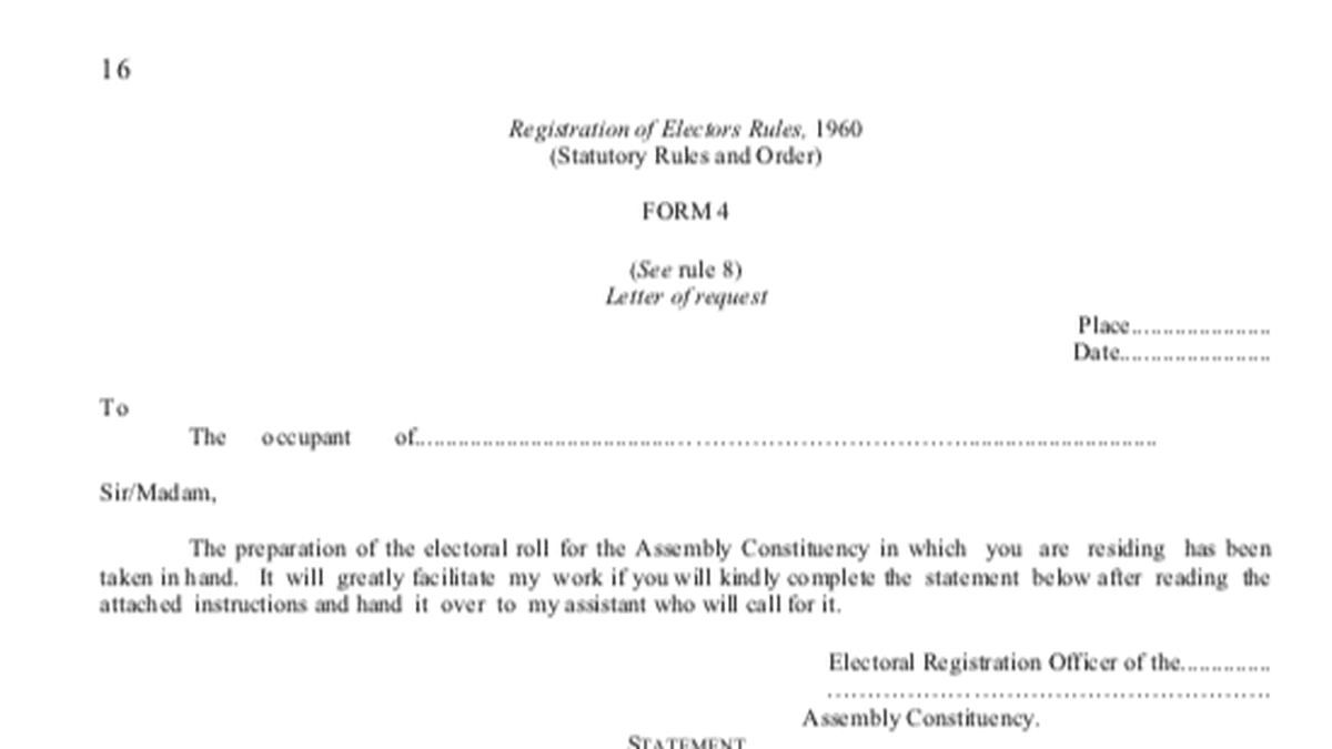 SIR Enumeration Form may have violated electoral rules prescribing Form-4 for collecting voter details