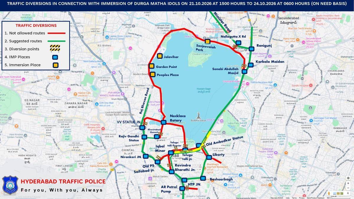Durga idol immersion: Traffic restrictions around Hyderabad’s Hussain Sagar from October 21 to 6 a.m. on October 24
